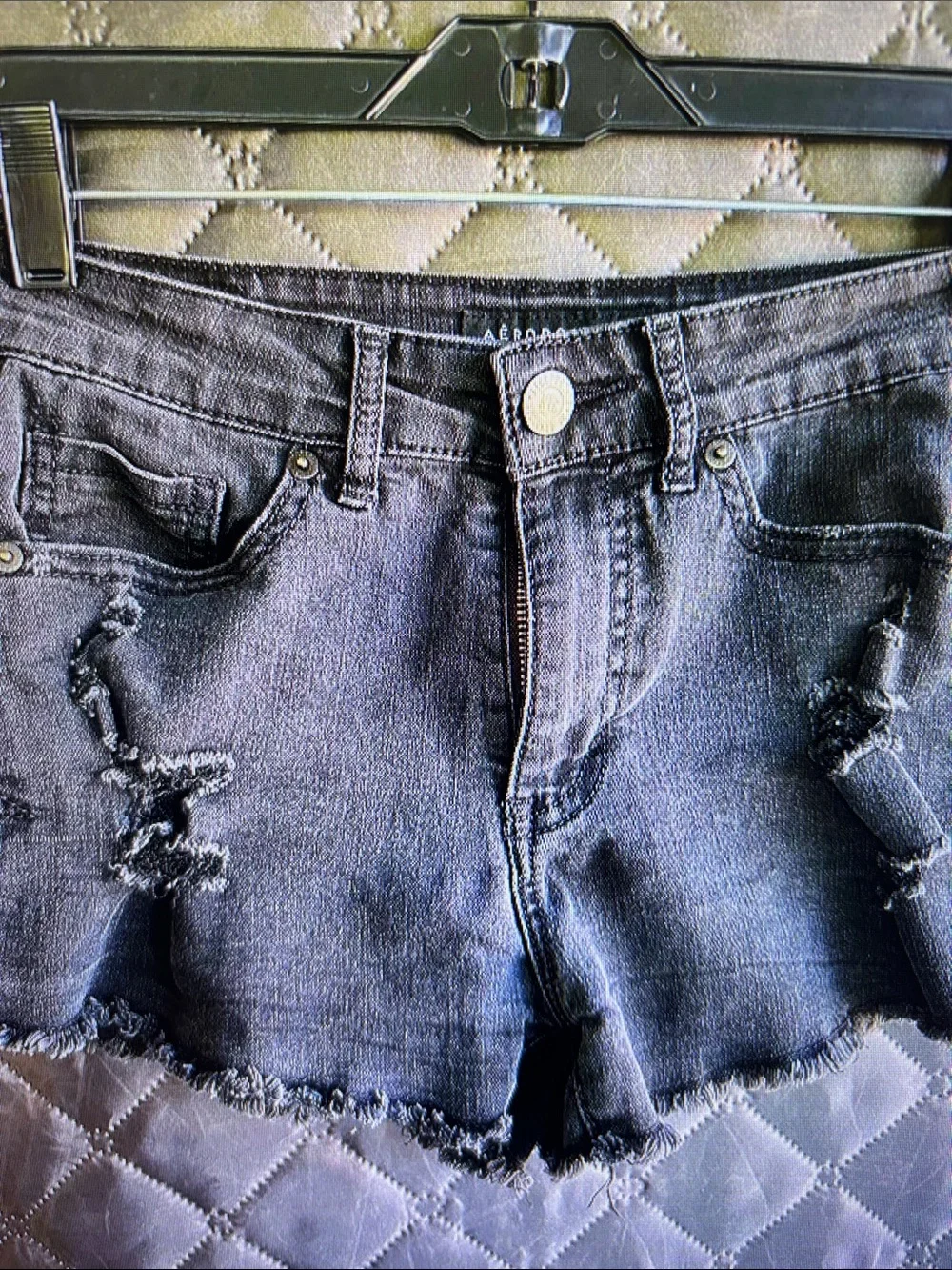 High-Rise Distressed Women's Denim Shorts - Grey